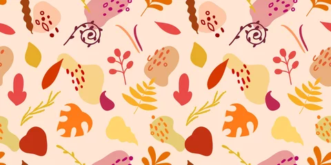 Foto auf Glas Autumn leaves seamless pattern of bright varipus fall leaves and abstract elements.Vector illustration. © Christy Si