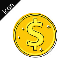 Lines of a gold coin. Gold coin icon with border lines. Vector illustration.
