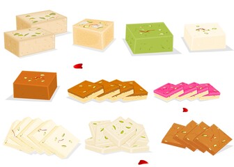 Barfi indian Sweet Dish Food Vector