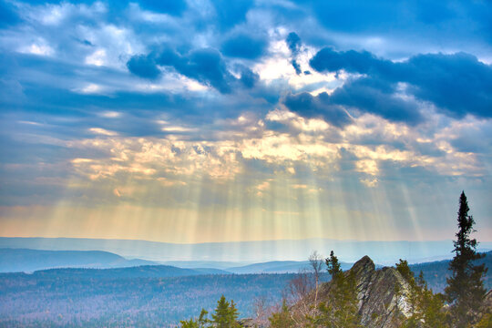 Ural mountains and ridges.  Taganay ridge, a view from the city of Zlatoust, in the Chelyabinsk region