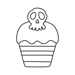 halloween cupcake with skull line style icon