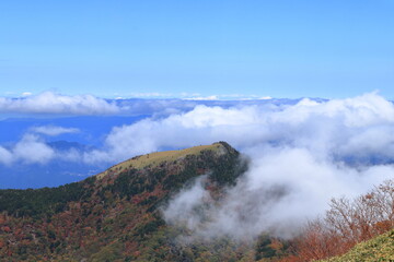 Fototapeta na wymiar 丸笹山　雲に包まれる　紅葉　（剣山登山道から）