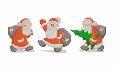 bright new year set of Christmas merry and funny Santa Claus