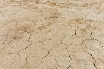 Dry lake in the process of drought and lack of rain or moisture. Dried lake under the impact of...