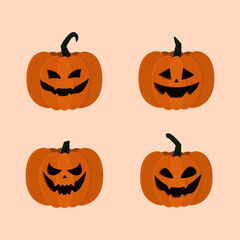 Set pumpkin on white background. Orange pumpkin with smile for your design for the holiday Halloween. Vector illustration.