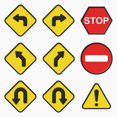 Set of road signs, vector illustration isolated on white background. Traffic sign concept, different shapes and forms.