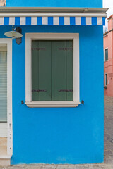 Closed Window Blue House Burano Italy