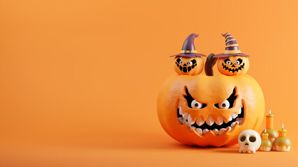 3d render of pumpkin at halloween day on orange