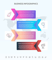 Infographics rectangle with 4 steps, arrows. Vector template used for diagram, business, web, presentations, flowchart, info graph, timeline, levels, chart, processes diagram
