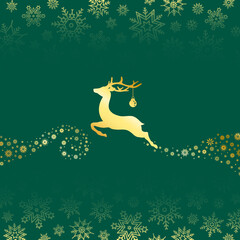 Fliegendes Rentier Mit Weihnachtskugel Schneeflocken Gold Und Grün