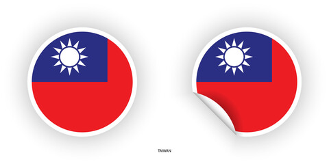 Taiwan circle flag icon and Taiwan sticker flag with peeled isolated on white background.