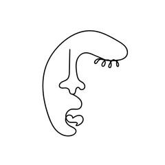 stylized woman face in one contour.Stylized linear female head with closed eyes. Continuous line, drawing of woman face.Vector fashion illustration for posters, tattoos, logos, t-shirts prints
