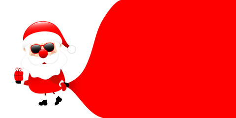 Weihnachtsmann Mit Sonnenbrille Zieht Sack Vorwärts Hintergrund Weiß