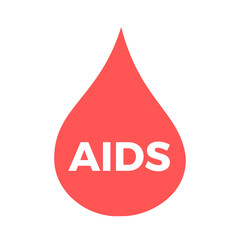 HIV and AIDS - Red drop of blood is infected by sexually transmitted disease and infection (STI, STD). Medicinal diagnosis. Vector illustration isolated on white.