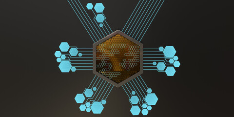 HeHexagonal quantum processor graphene technology
 - obrazy, fototapety, plakaty