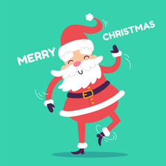 Vector christmas illustration of cheerful santa claus with text