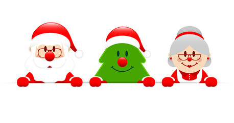 Weihnachtsmann Weihnachtsbaum Und Frau Horizontales Banner