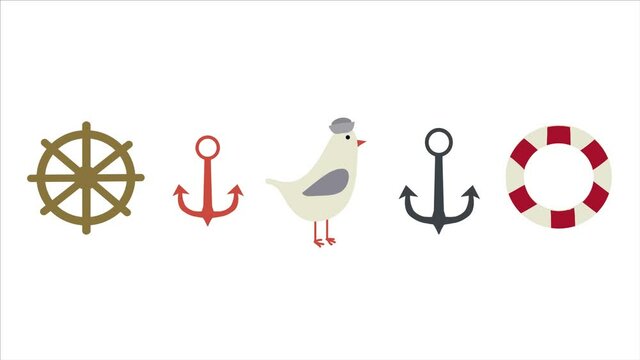 Marine icons set for sea resort or yacht club