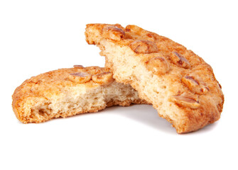 Tasty cookies with peanuts and honey baked isolated on the white