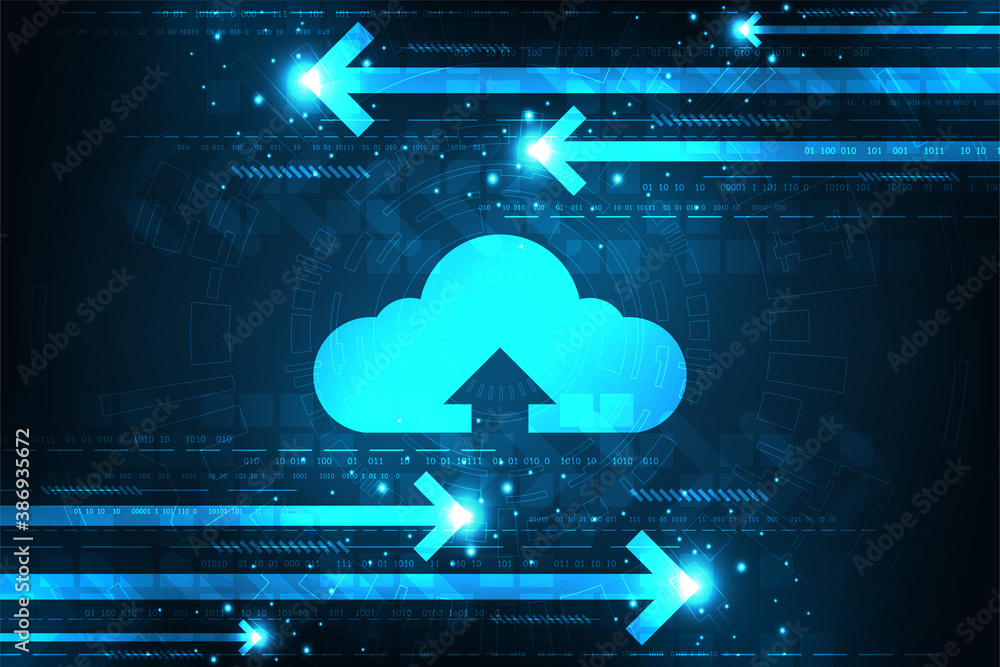 Poster cloud interface that shows data uploading to the internet.