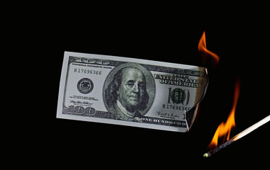 dollar fire money banknote finance