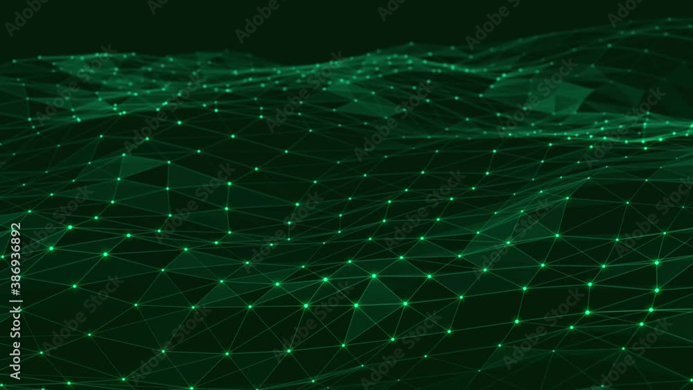 Leinwandbilder Data technology illustration. Abstract wave with connecting dots and lines. Digital background. 3d Seamless loop. 4k
