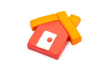 Play dough House on white background. Icon home. Handmade clay plasticine