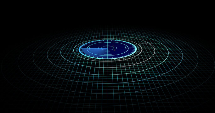 Radar Scanner Search For Enemy Aircraft And Ship. 3d View Of Radar Scan Over 4k Resolution. 