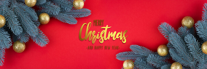 Happy New Year and Merry Christmas red background. Bright Christmas background.