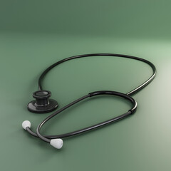 stethoscope isolated on green background