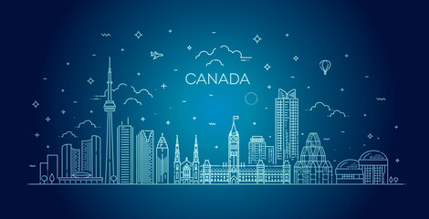Naklejka premium Canada architecture line skyline illustration