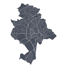 Nottingham map. Detailed map of Nottingham city poster with streets. Cityscape vector.