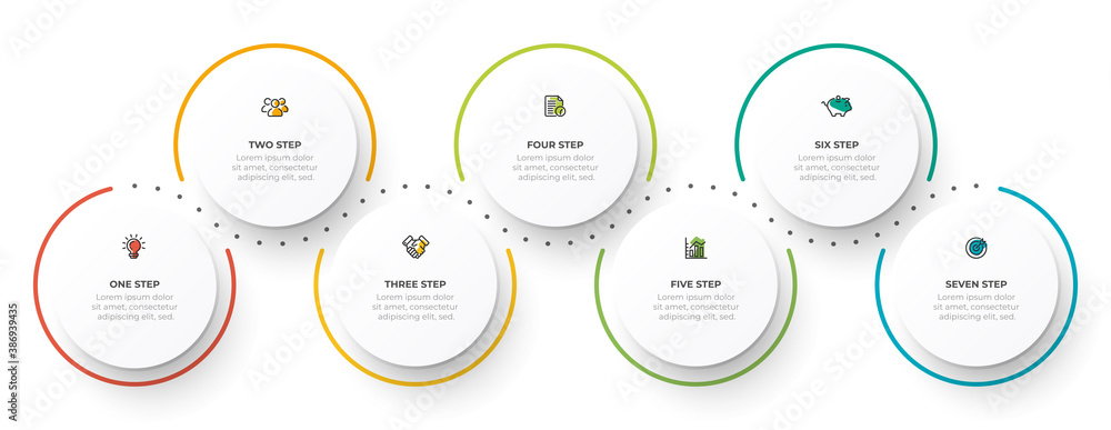 Poster timeline infographic design vector with icon and 7 options. can be used for workflow diagram, info c