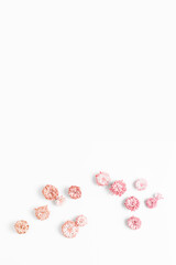 minimalistic floral composition on a white background. fresh asters flower toned a gradient orange - pink, flat lay