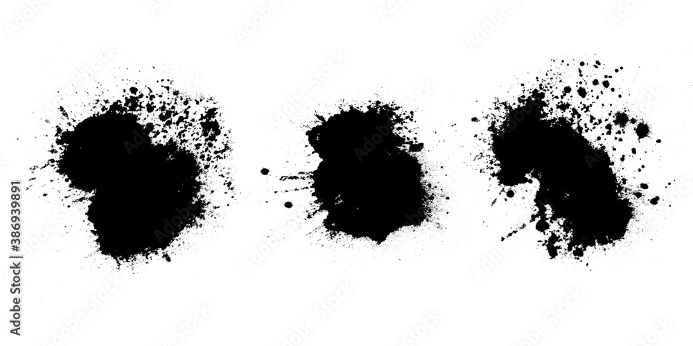 Poster set of black splashes with splashes isolated on white background