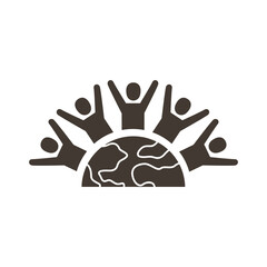 group of silhouettes people around of planet earth silhouette style