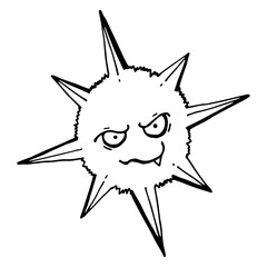 Virus line icon. Outline thin line flat illustration. Isolated. Vector outline of a virus with an insidious grin.