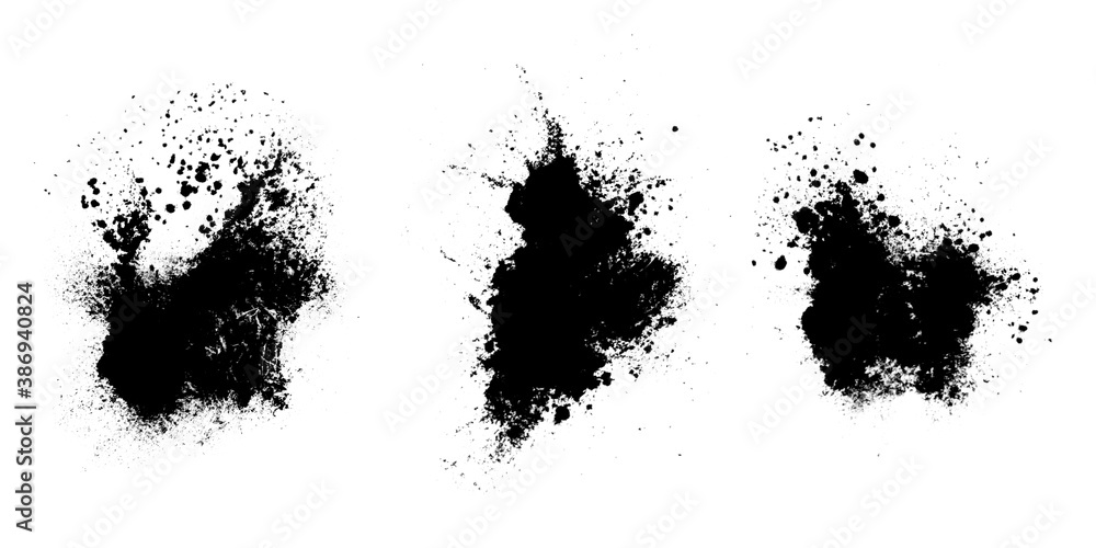 Poster set of black splashes with splashes isolated on white background