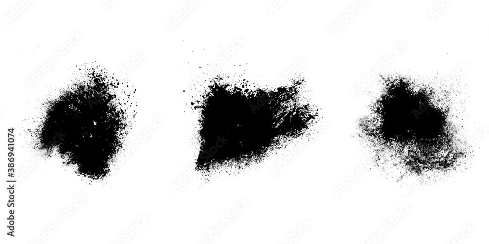 Poster set of black splashes with splashes isolated on white background