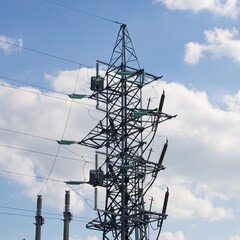 power tower and transmission lines.
High voltage electric transmission pylon silhouetted tower. ...