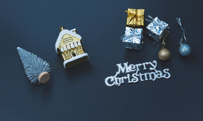 Silver and golden gift boxes with decorative equipment and 