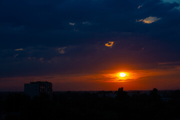 Heavy cloudy sky at sunset. A landscape of beautiful nature