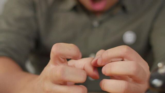 Man hands with angry gesture, hit the table, rage furious concept