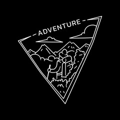 Adventure. Illustration of an adventurer exploring nature. Line art design of an adventurer exploring nature with white lines. Illustration design for apparel products, mugs and wall posters