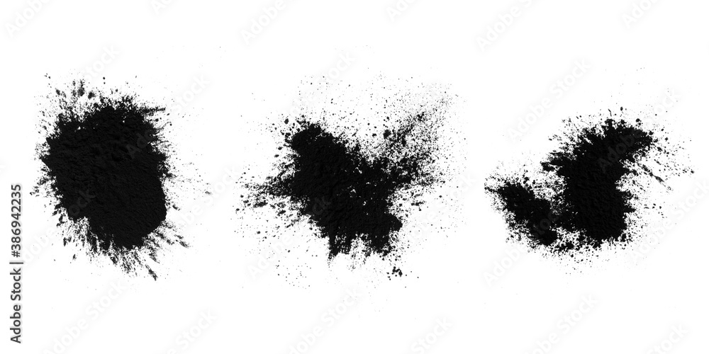 Poster set of black splashes with splashes isolated on white background