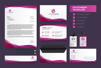 Purple wavy Corporate Identity template. Business Stationery Template Design vector