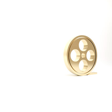 Gold Film Reel Icon Isolated On White Background. 3d Illustration 3D Render.