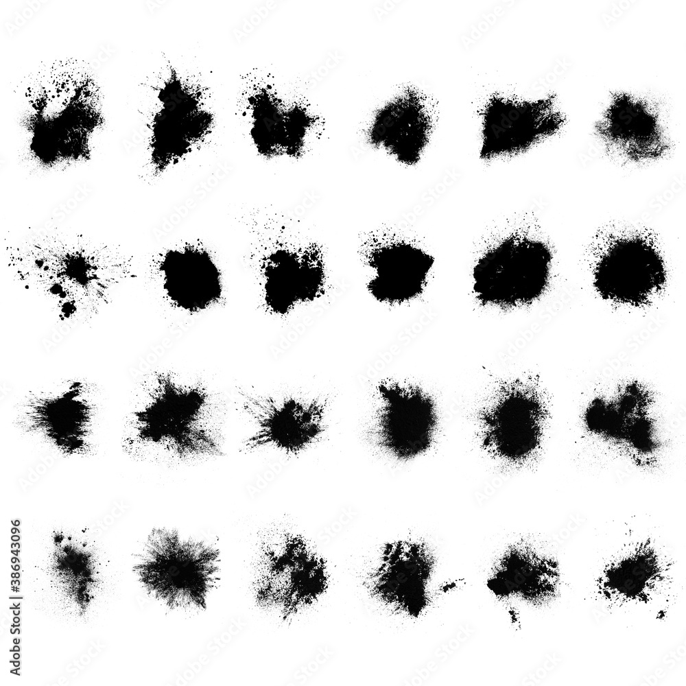 Poster set of black splashes with splashes isolated on white background