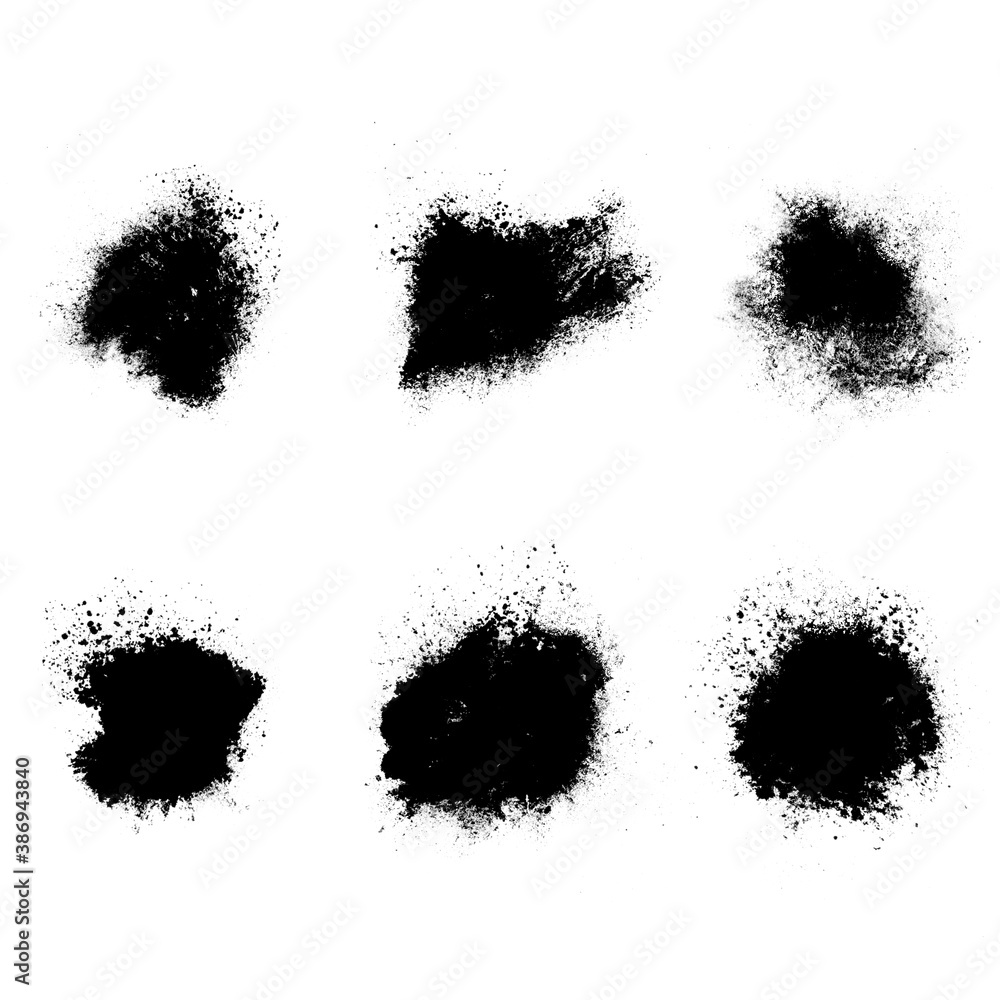 Poster set of black splashes with splashes isolated on white background
