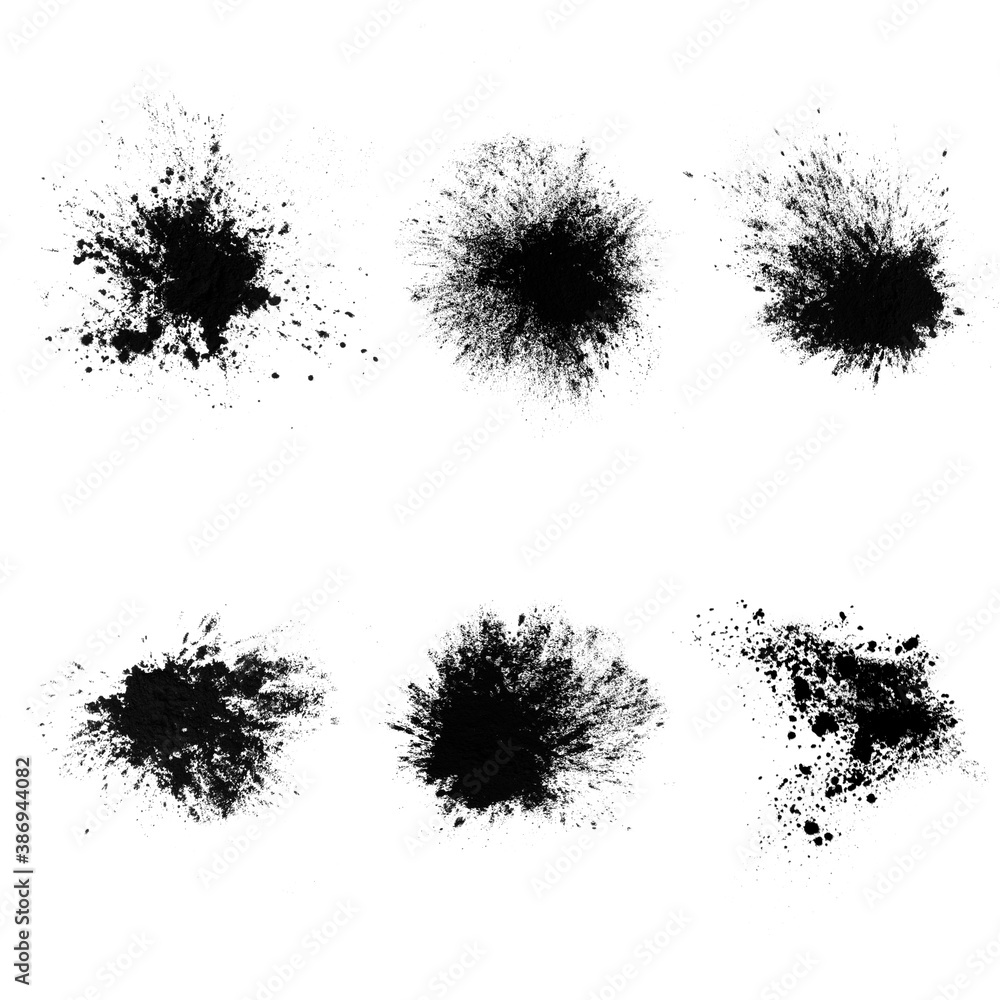 Poster set of black splashes with splashes isolated on white background